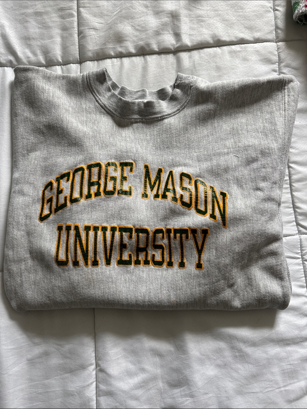 Champion Gray George Mason University Crewneck Sweatshirt with Green & Gold Logo
